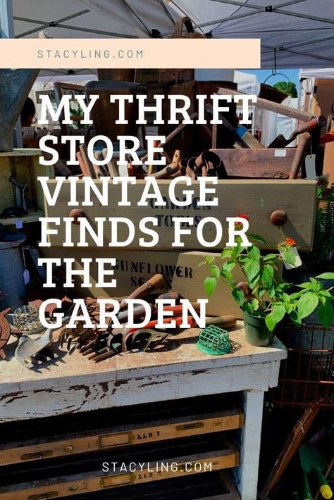 Do you love shopping at the thrift store for vintage finds? Me too. Wait until you see my thrift store vintage finds. #thriftedhomedecor #thriftstoredecorating #thriftingitps #bohoroom #bohemianhome #bohemiandecor #bohemianfarmhouse #vintagehomedecor #vintagefarmhouse #flearmarketfinds #fleamarketdecor #farmhousedecor #cottagedecor #fleamarketflip #thriftstorefinds #thrifty #thriftstore #gardenideas #gardenplanning #cottagegarden #cottagecore #cottagegardenstyle #flowergarden Green Garden Ideas, Vintage Garden Ideas, Thrift Store Upcycle, Flea Market Gardening, Thrift Store Diy, Thrifted Home Decor, Thrift Store Decor, Simple Garden, Vintage Gardening