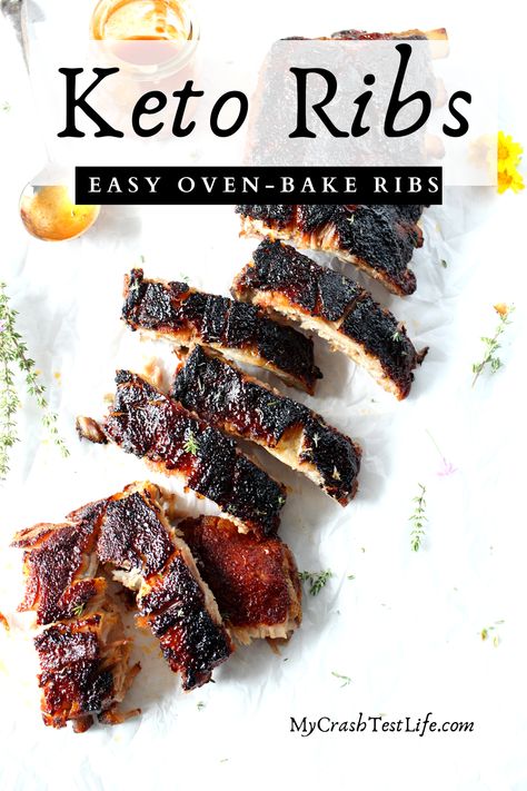 These Easy Keto BBQ Oven-Baked Ribs doused in a homemade sugar-free BBQ sauce are the perfect blend of sweet, salty, savoury and tender. Making ribs in the oven is not only an easier option than grilling but also takes very little time or effort. Amazingly tender, these foolproof ribs are perfect regardless of the weather! Back Ribs In Oven, Oven Ribs, Inflammatory Meals, Baked Bbq Ribs, Keto Bbq Sauce, Ribs In The Oven, Keto Bbq, Ribs In Oven, Oven Baked Ribs