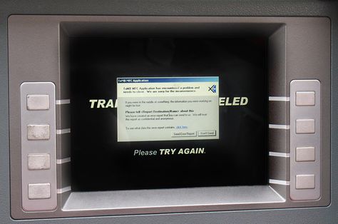 A Windows error message on the ATM is a bit disconcerting. Atm Error, Atm Aesthetic, Windows Error Message, Windows Error, Error Message, Character Aesthetic, Try Again, Quick Saves