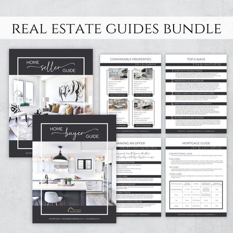 "Instant Download! ✩ ✩ ✩ ✩ ✩ Realtor Presentation Buyer and Seller Guide Templates, Real Estate Packet for Buyers and Sellers, New Client Buyer & Listing Presentation Instill confidence that you're the best agent for the job with these modern real estate guides while saving time and money by purchasing these Buyer & Seller Guides as a set! Realtors: Why spend your valuable time creating marketing material when you can just quickly edit your information in our templates and be ready to go! Customize it as much or as little as you'd like, use all or just some of the pages - it's completely up to you! We know this guide will make your life easier and make clients fall in love. The Buyer's Guide: Our comprehensive 20 page Buyer's Guide walks clients through the entire buying process step by st Real Estate Client Information Sheet, Buyers Packet Real Estate, Buyer Presentation Real Estate, Real Estate Buyers Packet, Real Estate Buyers Guide, Realtor Life, Real Estate Guide, Business Accounting, Modern Real Estate