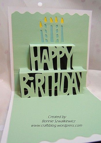 Today’s samples are the “insides” of future cards both made using the cartridge Simple Pop Up Cards. The first one that we assembled was the Happy Birthday pop up. The card is com… Cricut Pop Up Cards Birthday, Diy Pop Up Birthday Card, Simple Pop Up Cards, Popup Birthday Cards, Birthday Card Diy Ideas, Birthday Pop Up Cards, Pop Up Card Ideas, Pop Up Birthday Cards, Pop Out Cards