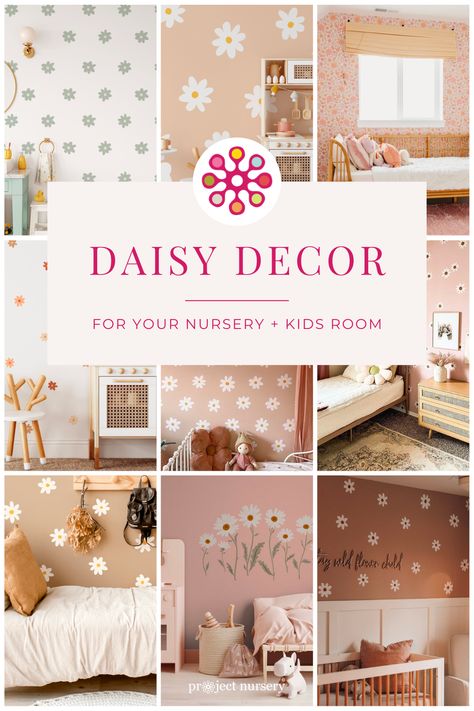 We can’t get enough of daisy nursery decor! So we’ve curated daisy decor from every corner of the design market—from daisy wall decals and wallpaper, to daisy room accessories and even daisy themed furniture—so you can add this nursery trend to your life! Daisy Decals Nursery, Daisy Flower Bedroom, Retro Daisy Nursery, Daisy Themed Room, Daisy Toddler Bedroom, Daisy Room Decor Ideas, Daisy Wallpaper Nursery, Pink Daisy Nursery Theme, Flower Playroom