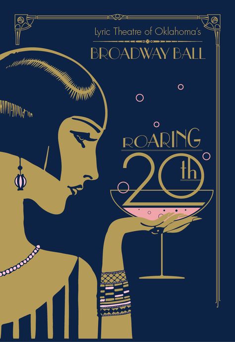 Graphic Design, Art Deco, Print, Invitation cover for a 1920s themed, black tie fundraising event. Art Deco Graphic Design, Il Grande Gatsby, Print Invitation, Kunst Inspo, Affiches D'art Déco, Art Deco Artwork, Yearbook Themes, Graphisches Design, Fundraising Event