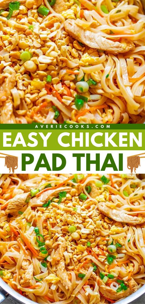 A gluten-free main dish! This easy chicken pad thai recipe is ready in just 20 minutes. With an authentic taste, this homemade pad thai is so much better than takeout. Plus, this chicken dinner idea feeds a crowd! Pad Thai Recipe Easy, Chicken Pad Thai, Pad Thai Noodles, Pad Thai Recipe, Thai Noodles, Better Than Takeout, Favorite Chicken, Healthy Comfort Food, Asian Dishes