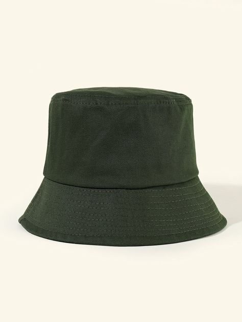 Dark Green    Polyester Plain Bucket Hat Embellished   Women Accessories Green Bucket Hat, Striped Tunic Dress, Mens Casual Dress Outfits, Girls Camp, Fairy Grunge, Ribbed Knit Dress, Mens Casual Dress, Cat Decor, Heart Decorations