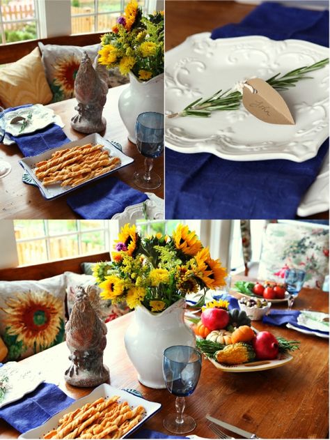 Bird's Party Blog: A Taste of Tuscany - An Italian Fall Dinner Party Italy Decorations, Tuscan Dinner Party, Tuscan Party, Italian Themed Party, Supper Club Theme, Tuscan Dinner, Italian Picnic, Italian Dinner Party Decorations, Dinner Party Centerpieces