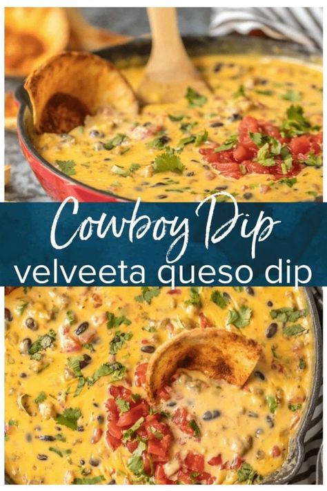 Easy Rotel Dip, Velveeta Queso Dip, Cowboy Dip, Queso Dip Velveeta, Velveeta Cheese Dip, Velveeta Queso, Rotel Dip, Queso Dip Recipes, Queso Recipe