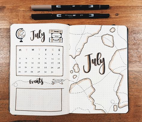 Bullet Journal Vacation, Travel Bullet Journal, Bullet Journal First Page, Bullet Journal August, Bullet Journal Monthly, Bullet Journal Month, Bullet Journal Monthly Spread, Kalender Design, Bullet Journal Ideas Templates