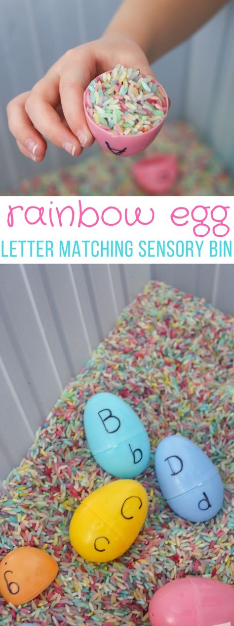 Easy literacy-building sensory bins like this Rainbow Egg Letter Matching Easter Sensory Bin are perfect for practicing upper and lowercase letters. Easter Sensory Bin, Kindergarten Sensory, Easter Sensory, Preschool Program, Easter Preschool, Spring Preschool, Sensory Table, Letter Matching, Upper And Lowercase Letters