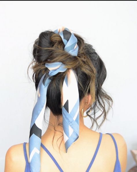 Scarf Updo, Effortless Updo, Best Hair Ties, Cute Messy Buns, Updo Tutorial, Hair Bun Tutorial, Hair Scarf Styles, Cute Hairstyles For Medium Hair, Bun Hair