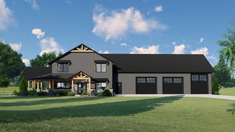 Barndominium House Plan - 3 Bedrooms, 2 Bath, 2765 Sq Ft Plan 104-224 2 Car Barndominium, 2 Level Barndominium, Barndominium Floor Plans With Attached Garage, 2 Barndominiums Connected, Barndominium Homes With Shop, Barndominium Ideas Floor Plans With Shop 2 Story, Barndominium With Pool House Plans, Barndominium With Side Porch, Two Story Metal Building Homes