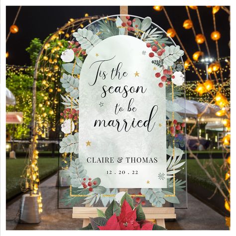 PRICES MAY VARY. CHRISTMAS THEMED WEDDING WELCOME SIGN: Tis the season to be married. More reason to be jolly and merry! Wedding Welcome Sign with subtle green leaves and red and gold detailing. This can be placed on an easel, in a photo frame, or on a wall to receive your guests. WHAT COMES IN THE PACKAGE: You will receive 1 Christmas-themed wedding welcome sign in size and the selected material. Welcome signs are intricately cut into the shape of this photo. Kindly take note that the easel is Retro Christmas Wedding, Tis The Season To Be Married, Christmas In July Wedding, Christmas Theme Wedding, Christmas Themed Wedding, Christmas Wedding Decor, Wedding Walkway, Christmas Wedding Themes, Floral Wedding Sign