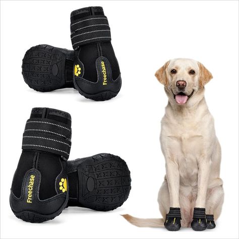 Freechase Dog Shoes for Large Dogs - Dog Booties for Medium Dogs, Dog Shoes for Hot Pavement, Dog Snow Boots with Waterproof Non-Slip Soles Reflective Straps 4PCS Dog Snow Boots, Dog Snow, Paw Protector, Dog Booties, Dog Boots, Dog Shoes, Dog Gear, Pet Paws, Snow Shoes