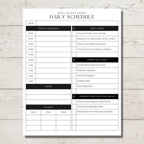 This simple daily real estate planner and checklist helps realtors stay organized and focuses. The realtor daily planner was designed to be edited easily by using charts where rows and columns can be added or deleted and text can be easily added to fields. Your purchase includes: 1 Real Estate Daily Planner Canva Template - Example 1 Real Estate Daily Planner Canva Template - Blank 1 Canva Cover Sheet for Easy Organization 1 Real Estate Daily Planner Fillable PDF Track your daily tasks, schedule you time and appointments, add any notes, and track your mileage. ✓ INSTANT DOWNLOAD ✓ EASY TO EDIT ✓ NO CANVA PRO NEEDED ✓ CUSTOMER SUPPORT Realtor Schedule, Realtor Planner, Real Estate Agent Business Plan, Real Estate Planner, Business Plan Template Free, Organization Chart, Daily Checklist, Real Estate Buyers, Star Template