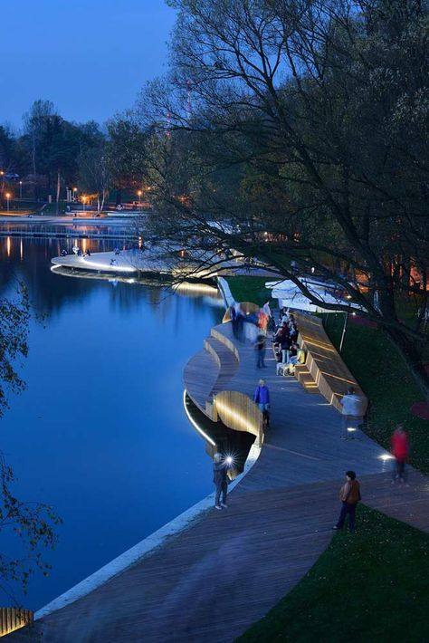 Paprocany Waterfront by RS+ «  Landscape Architecture Works | Landezine Lake Landscape Architecture, Waterfront Architecture, Urban Landscape Design, House Cottage, Urban Lighting, Lake Shore, Landscape And Urbanism, Garden Light, Lake Park