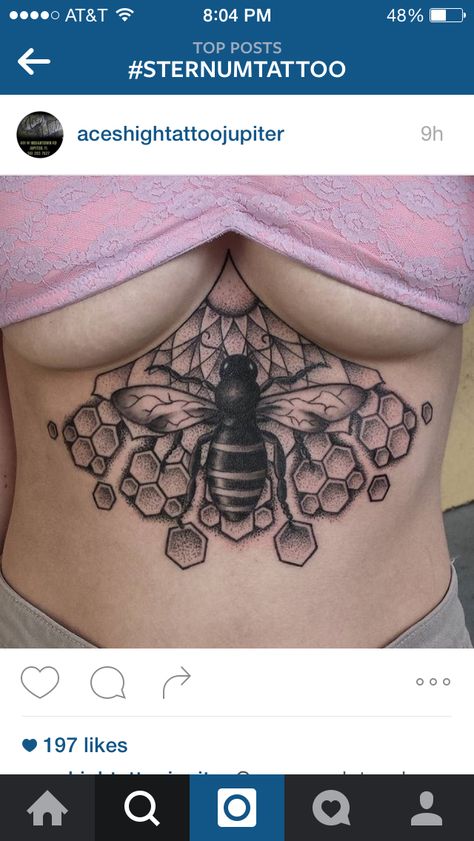 Honeycomb Chest Tattoo Female, Bee Sternum Tattoo, Chandelier Tattoo, Abdomen Tattoo, Underboob Tattoo, Sternum Tattoo, Chest Tattoo, Tattoo Inspo, Body Mods