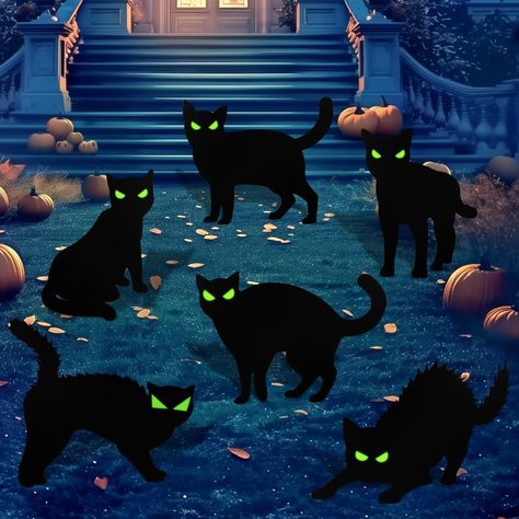 PRICES MAY VARY. 【Spooky Black Cat Yard Signs】These cat signs are the perfect choice for outdoor Halloween decorations. Whether for your yard, garden, or lawn, these novel and spooky decorations will create a realistic Halloween atmosphere. They are designed to bring a terrifying ambiance to your Halloween yard. 【6 Different Cat Postures】This set includes 6 black cat designs, each with its unique posture. When placed in your yard, they look lifelike from a distance, especially with their glowing Halloween Decorations Outdoor Ideas, Black Cat Halloween Decorations, Cat Halloween Decorations, Eyes Scary, Cat Halloween Decor, Halloween Core, Halloween Black Cats, Halloween Lawn, Spooky Decorations