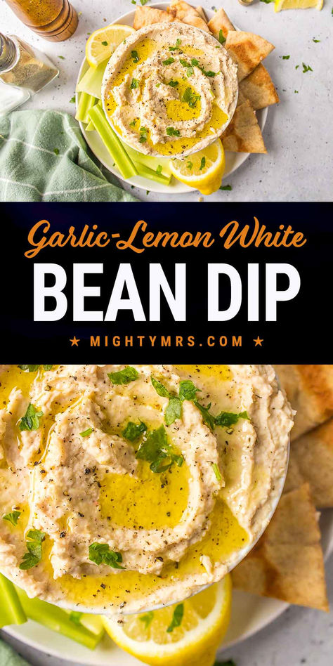 Garlic-Lemon White Bean Dip White Bean Dip Vegan, White Bean Dip Recipe, Bean Dip Recipes, Veggie Recipe, White Bean Dip, Vegan Dip, Bean Dip, Vegan Appetizers, White Bean