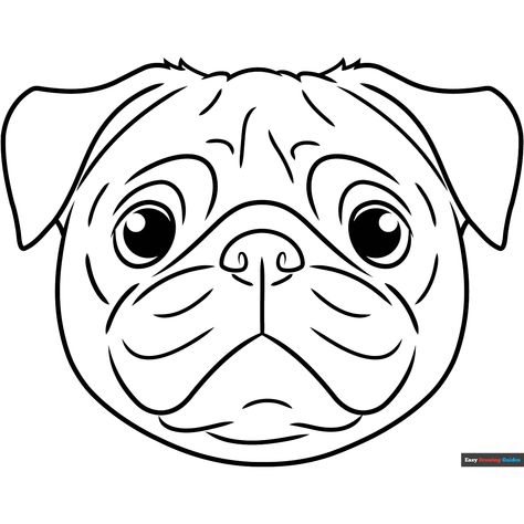 Free Pug Face Coloring Page for Kids Pug Coloring Pages Free Printable, Pug Line Drawing, How To Draw A Pug, Pug Drawing Easy, Templates For Drawing, Pug Drawing, Pug Mask, Face Coloring, Pug Face