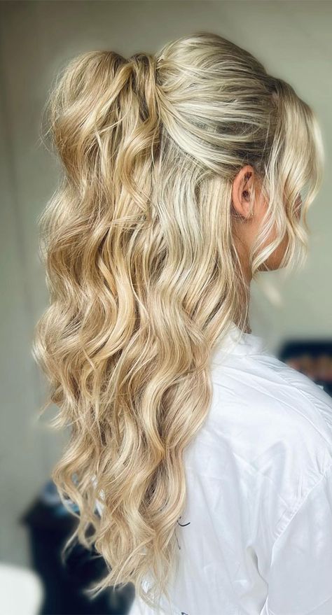 Half-Up Half-Down, half up half down hairstyle Half Up Half Done Prom Hair, Hair Half Up Half Down Bridesmaid, Half Up Pony Tailed Hairstyle, Half Up Hair Styles Wedding, Half Up Party Pony, Half Up Bun Prom Hair, Half Pony Wedding Hairstyles, Half Up Half Down Hair With Crown, Bridal Hair Half Up Ponytail