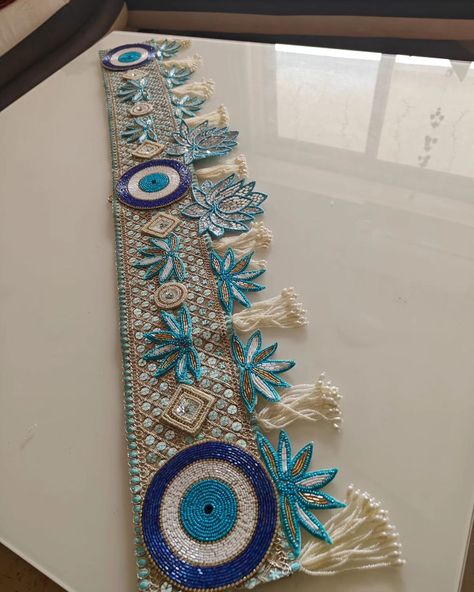 Toran in blue with evil eye Size 40" Door Toran Designs, Arti Decoration, Diwali Toran, Door Rangoli, Toran Designs, Birthday Room, Diwali Candles, Door Hanging Decorations, Birthday Room Decorations