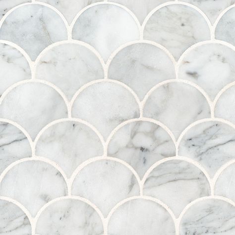 Calacatta Blanco Scallop Polished Scallop Tiles, Granite Quartz Countertops, Fish Scale Tile, White Marble Tiles, White Italian, Fan Pattern, Stone Mosaic Tile, Marble Mosaic Tiles, Stone Chips