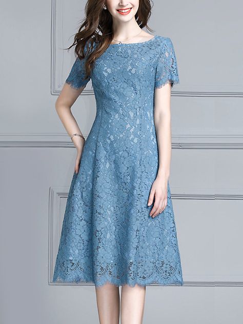 Dusty Blue Eyelash Edge Lace Midi Dress | Metisu Brokat Modern, Dress Brokat Modern, Dress Brokat, Dress Dusty, Batik Dress, Lace Midi, Lace Midi Dress, Model Dress, Dusty Blue