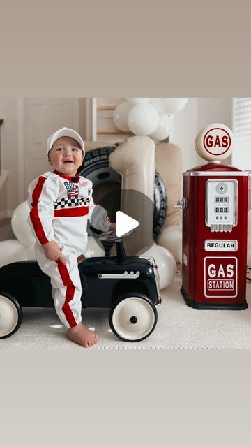 60K views · 3.5K likes | Elizabeth Homen on Instagram: "Comment “happy” for the links to everything you see here 🏎️🏁  We got so many cute pieces for Bowie’s fast ONE birthday party that I felt like I just had to make a one-year-old photo shoot out of it! We wanted to keep it simple and just do something at home :) I think it turned out so cute! I got his race car outfit from @mumdesigngiftsus and it’s the most perfect thing I’ve ever seen 🥹  | motherhood, mama, baby’s first birthday, birthday party, birthday gifts, birthday theme, mom hacks, First birthday, birthday decor, boy birthday party, race car theme birthday, party decor, one year old photos |  #babysfirstbirthday #birthdaypresent #kidparty #babybirthday #kidpartytheme #boypartytheme #momhacks #momhack #parentingtips #patentingh Race Car Mom Outfit, Two Year Old Car Birthday Party, Fast One Birthday Outfit, Fast One Photo Shoot, One Year Old Birthday Party Theme, Vintage Car Birthday Party, Fast One Birthday Party, Race Car Outfit, One Year Old Photos