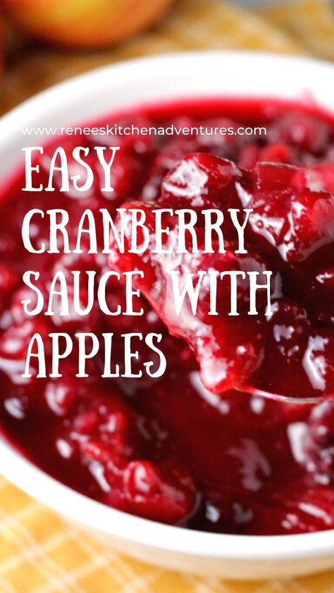 Easy Cranberry Sauce with Apples by Renee's Kitchen Adventures is an easy to make homemade cranberry sauce recipe with apples. Perfect holiday side dish. Thanksgiving, Christmas. Cranberry Sauce With Apples, Apple Cranberry Sauce, Homemade Cranberry Sauce Recipe, Recipe With Apples, Cranberry Apple Sauce, Savory Apple Recipes, Cranberry Sauce Thanksgiving, Easy Cranberry Sauce, Cranberry Compote