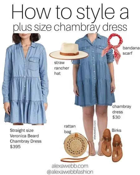 How to style a plus size chambray tiered dress like this one from Veronica Beard but from TJ Maxx for under $30! This is outfit idea 2 of 3. Plus size chambray dress outfit by Alexa Webb. Chambray Dress Fall, Denim Shirt Dress Outfit, Denim Dress Outfit Summer, Chambray Dress Outfit, Chambray Shirt Outfits, Denim Dress Outfit, Denim Dress Summer, Alexa Webb, Shirt Dress Outfit