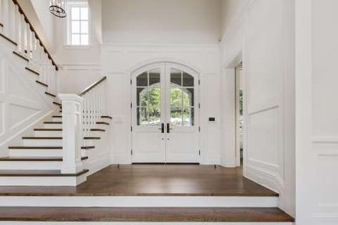 Walk-through: Superlative design defines Lafayette estate - SFGate Stairs To Sunken Living Room, Sunken Foyer Entry, Staircase Redo, Wall Lamps For Bedroom, Bedside Wall Lamps, Gold Wall Sconces, Foyer Stairs, Lamps For Bedroom, Stair Railings