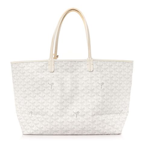 This is an authentic GOYARD Goyardine Saint Louis PM in White. This tote is crafted of traditional Goyard chevron on white canvas. The bag has a white leather trim along the top and white leather handles. The top is open to a white canvas interior with a matching removable pouch. White Wishlist, Goyard Purse, Purses Aesthetic, Collage Bag, White Goyard, Unrealistic Wishlist, Bag Wishlist, Goyard Tote, White Chihuahua