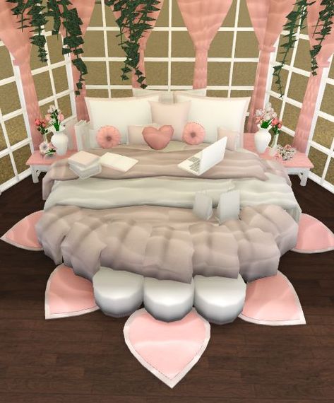 Pink Coquette Bedroom, Bloxburg Cottage, Coquette Bedroom, Blocksburg Room Ideas￼, Dag Make Up, Bloxburg Decals Codes Wallpaper, Floor Bloxburg, Small House Layout, House Decorating Ideas Apartments