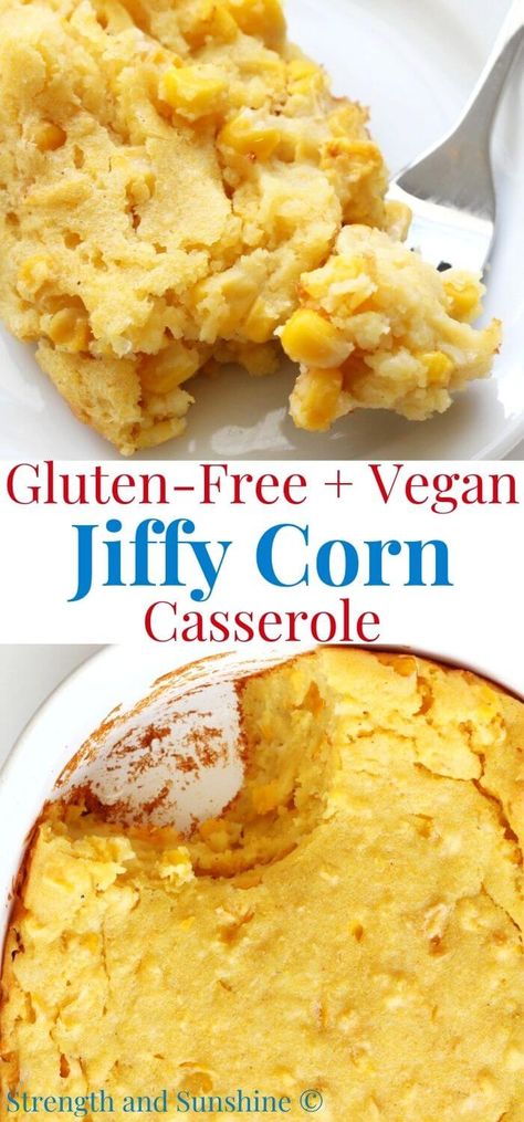 Eggless Cornbread, Vegan Corn Casserole, Gluten Free Corn Casserole, Jiffy Recipes, Dairy Free Thanksgiving, Sweet Corn Casserole, Vegan Cornbread, Vegan Casserole, Gluten Free Cornbread