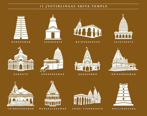 12 Lord Shiva Temples vector icon.  12 jyotirlingas temple. Shiv temples icon illustration. Temple Drawing Indian Simple, 12 Jyotirlinga, Temple Illustration, Shree Hanuman Chalisa, Temple Drawing, Maa Durga Image, Project Theme, Durga Images, Caricature Artist