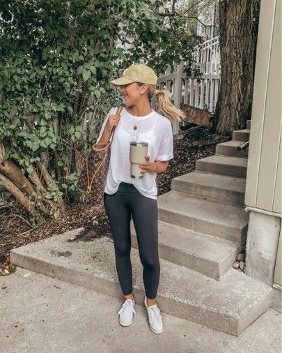 Lululemon align leggings styled with a plain white linen tee & NY baseball cap http://liketk.it/2VBEq @liketoknow.it #liketkit #LTKfit Flannel And Leggings, Ny Baseball Cap, Leggings And Converse, Spring Athleisure, Ny Baseball, Align Leggings, Lululemon Align Leggings, Linen Tee, Athleisure Wear