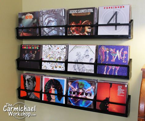 Vinyl Record Wall Storage Racks Record Wall Storage, Vinyl Record Storage Diy, Vinyl Records Decor, Record Album Storage, Record Wall Art, Vinyl Record Display, Record Room, Album Storage, Lp Storage