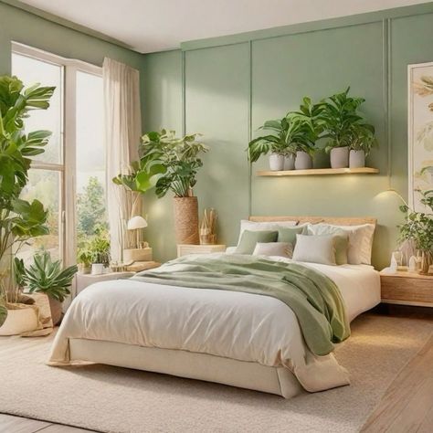 Bedroom Decor For Green Walls, Light Green Bedroom Ideas, Grandma Room, Light Green Rooms, Light Green Bedrooms, Boho Decor Ideas, Green Bedroom Design, Green Bedroom Decor, Sage Green Bedroom