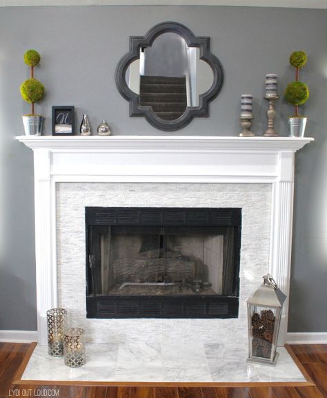 Fireplace makeover Fireplace Redo, Diy Fireplace Makeover, White Fireplace, Fireplace Mantel Decor, Fireplace Remodel, Diy Fireplace, Home Fireplace, Fireplace Makeover, The Fireplace