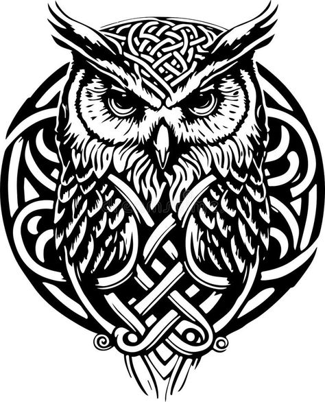 Tattoo Owl Stock Illustrations – 9,403 Tattoo Owl Stock Illustrations, Vectors & Clipart - Dreamstime - Page 5 Celtic Owl Tattoo Design, Celtic Owl Tattoo, Scottish Tattoos, Celtic Owl, Halloween Floral Arrangements, Couple Tattoos Love, Avatar Tattoo, Tattoo T Shirt, Owl Head