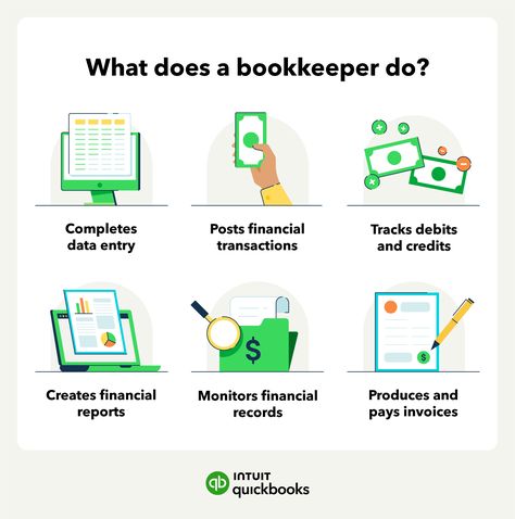 What Does a Bookkeeper Do? Duties & More | QuickBooks Bookkeeping Aesthetic, Quickbooks Tips, Bookkeeping Basics, Quickbooks Tutorial, Accounting Notes, Accounting Education, Business Mind, Book Keeping, Bookkeeping Software