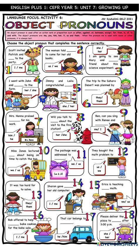 Object Pronouns Worksheets For Kids, Object Pronouns Worksheets, Esl Grammar, Learning Grammar, Possessive Adjectives, Object Pronouns, English Language Learning Grammar, Grammar Activities, Action Verbs