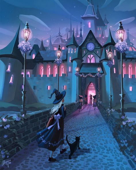 Painting Witches, Witch School, Night Magic, Types Of Magic, Fantasy Wizard, Wizard School, Witchy Wallpaper, Image Painting, 1st Night