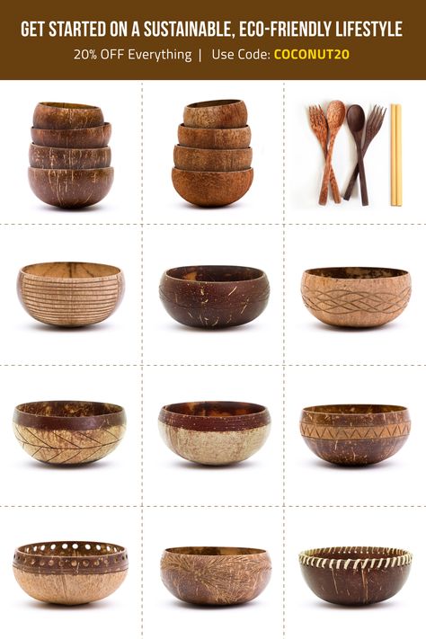 Use code: COCONUT20 to SAVE 20% on All-Natural, Handcrafted Products. Take Home a Piece of Tropical Paradise Today. Coconut Bowl Diy, Coconut Diy, Coconut Crafts, Coconut Shell Bowl, Coconut Products, Coconut Shell Crafts, Diy Coconut, Coconut Bowls, Hanging Craft Ideas