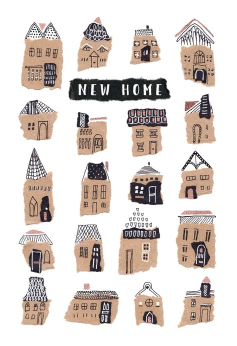 달력 디자인, Greetings Island, New Home Cards, Paper Collage Art, Advocate Art, House Illustration, Collage Art Mixed Media, Small Houses, House Drawing