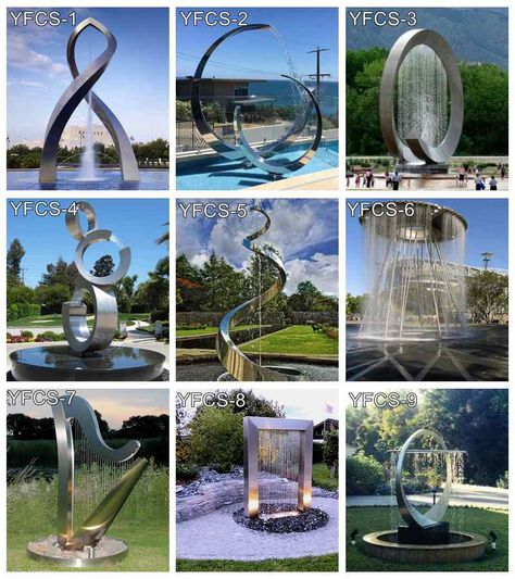 Large Modern Metal Water Fountain Outdoor Garden Art Sculpture for Sale CSS-264 – YouFine Sculpture Big Fountains Outdoor, Fountain Design Modern, Modern Fountains Outdoor, Modern Water Fountain, Sculpture Water, Fountain Sculpture, Fountain Art, Outdoor Garden Art, Stainless Steel Sculpture