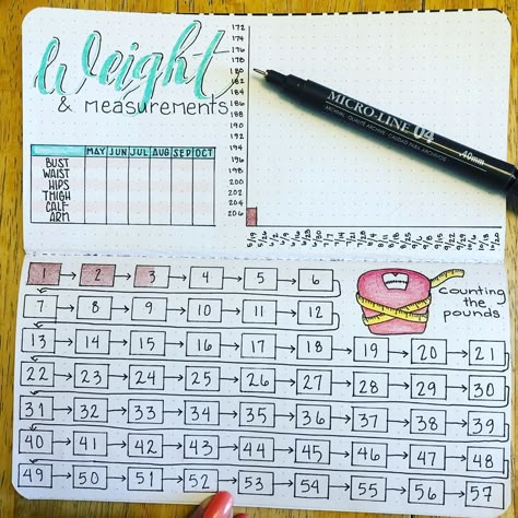 12 Bullet Journal Weight Loss Tracker Ideas — Sweet PlanIt Tracker Ideas, Bullet Journal Page, Health Tracker, Dot Journals, Bullet Journal Spread, Page Ideas, Journal Page, Fitness Journal, Bullet Journal Ideas Pages