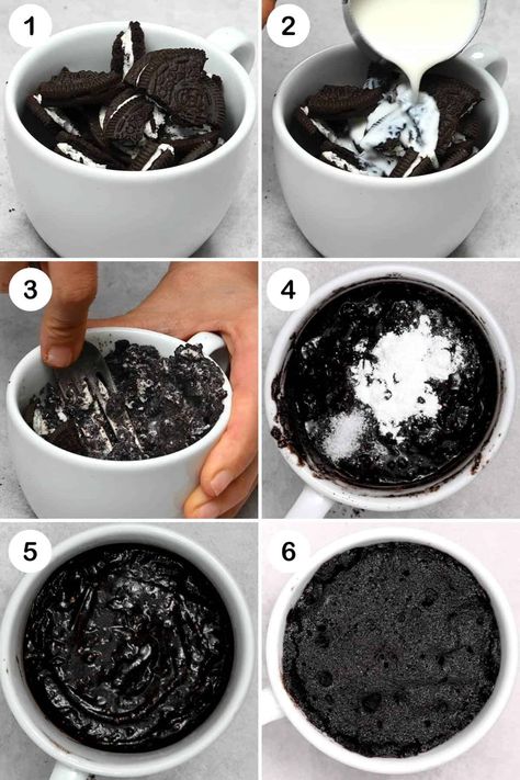 Easy Food In Microwave, Mug Cake Microwave Easy 3 Ingredients, Oreo Mug Cake Microwave, Easy Fast Snacks, Microwave Sweets, Microwave Treats, Oreo Recipes Easy, Mug Cookie Recipes, Cake In The Microwave