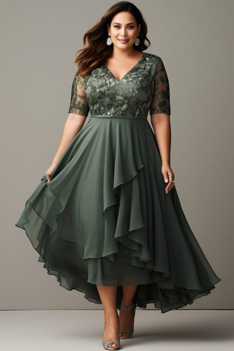 Flycurvy Plus Size Wedding Guest Dress, Plus Size Gowns, Mother Of Groom Dresses, Irregular Hem, Bride Clothes, Tea Length Dresses, Designer Dresses Indian, Plus Size Wedding, Groom Dress