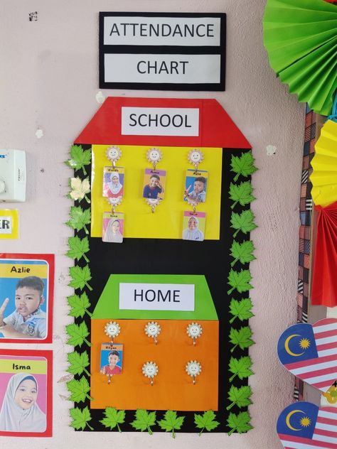 Attendance Ideas For Preschool, Diy Attendance Chart For Preschool, Creative Attendance Ideas, Home And School Attendance Chart, Attendance Boards For School, Attendence Ideas For Preschool, Who Came To School Today Board, Attendance Board Ideas Preschool, Attendance Chart For Preschool